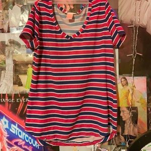 Red white and blue striped t shirt , slim , long  , fits large throughout 1x